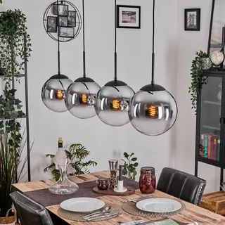 HOFSTEIN Hängeleuchte Gastor, 4-flammige Hängelampe aus Metall/Glas in Schwarz/Chrom/Rauch/Klar, Vintage-Design (Ø 25cm), E27, Pendelleuchte höhenverstellbar max. 127cm, Esszimmer, Wohnzimmer, Küche