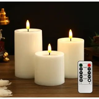 3er-pack Flammenlose, Wasserdichte Led-kerzen Mit Fernbedienung, Zyklustimerfunktion Und Flackerndem Wachsöl Für Den Außenbereich (elfenbeinfarben, Verschiedene Größen)