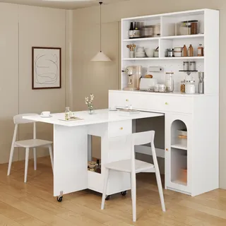 Küchenschrank Mdf Weiß 120 X 45 X 180 Cm Mit Arbeitsfläche, 2 Schubladen, Verstellbarem Einlegeboden Und Hakenleiste