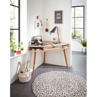 Theko Filzteppich, Natur, Textil, Abstrakt, Rund, 120x120 cm, für Fußbodenheizung geeignet, Teppiche & Böden, Teppiche, Naturteppiche