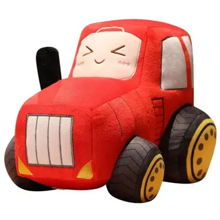 yozhiqu Kuscheltier Niedliches Cartoon-Kissen mit simuliertem Ackerschlepper aus Plüsch, Großes Plüsch-Traktor-Autositzkissen-Plüschtier rot
