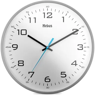 Mebus moderne Quarz-Wanduhr klassisches Design kräftige, große Ziffern 30cm Durchmesser / Farbe: Grau / Modell: 16249