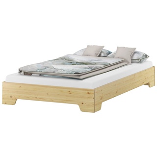 ERST-HOLZ Bett Doppelbett Echtholzbett überlang massiv Kiefer 140x220 cm, Kieferfarblos lackiert beige