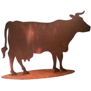 itsisa Dekofigur Kuh auf Platte im Rost Design - Rostfigur für den Garten, Gartendeko, Metalldeko, Terrassendeko