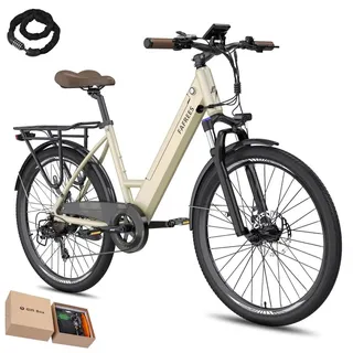 E-Bike Pannensichere Reifen 26 Zoll, Rostfreie Aluminiumlegierung bis zu 90 - 110 km, Wasserdicht IP54 mit 7 Gang und App, Gold