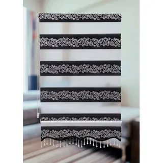 Doppelrollo Doppelrollo Klemmfix ohne Bohren schwarz Silber Rankenmuster Perlen, Plisseeonline, Klemmfix 90 cm x 200 cm