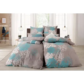 OTTO home Bettwäsche Susan in Gr. 135x200 oder 155x220 cm, Biber, 2 teilig, in verschiedenen Qualitäten, romantische Bettwäsche mit Blumen blau|grau