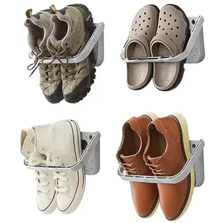Schuhhalter 4 Stück Faltbar Wand Montiert Faltbare Hängen Schuhen Wandregal Schuhablage Hängeregal ohne Bohren für Eingangstür Badezimmer zum Sparen Platz und Vermeiden Unordnung
