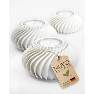 NUVO Studio Teelichthalter 3er-Set „Ventura“ – Modern skandinavisches Design für Teelichter & Deko – Nachhaltig & 3D-gedruckt in Deutschland – Perfekte Geschenkidee (Soft White S+M+L)