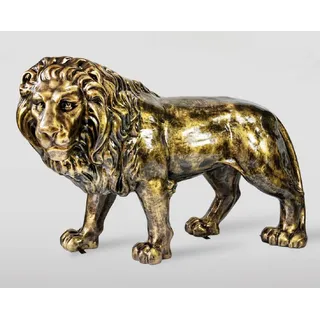 Casa Padrino XXL Deko Skulptur Löwe Antik Gold 185 cm - Lebensgroße Garten Deko Figur