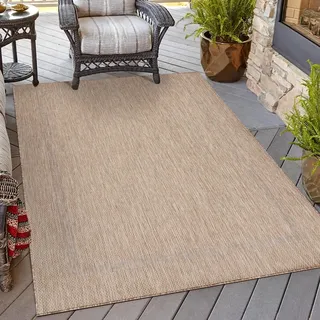 HomebyHome Outdoor Teppich Wetterfest 280x370 cm Beige Bordüre Design Flachgewebe Waschbar XXL Extra Groß für Wohnzimmer Esszimmer Terrasse Garten