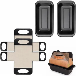 GoTilo Brotbackform Kasten 2er Set, Kastenform Brot 27,5 x 15 x 6 cm aus Karbonstahl, rechteckige Antihaft-Brotform mit 2 Silikon-Backmatten für Brot, Toastbrot und Kuchen