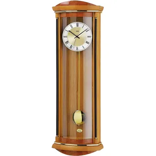 Funk-Pendelwanduhr AMS "F5080/9", braun (kirschbaumfarben), Wanduhren, B/H/L: 26cm x 12cm x 82cm, Quarzuhr, Holz-/Glasgehäuse, Erle,Esszimmer,Wohnzimmer