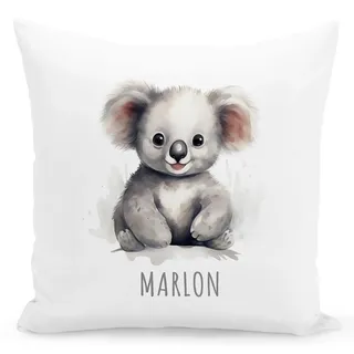 DEL MÀ Unique & Personal Koala Kissen personalisiert mit Namen Kinderkissen Kuschelkissen Kinder Geschenk Kinderzimmer Deko Junge Mädchen Zierkissen Dekokissen 40x40 cm inkl. Füllung und Bezug