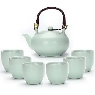 Chinesisches Teeservice Set Keramik 700 ml Teekanne, 6 Tassen 120 ml