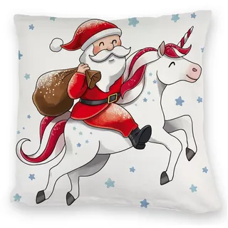 speecheese Dekokissen Weihnachtsmann auf Einhorn Kuschelkissen