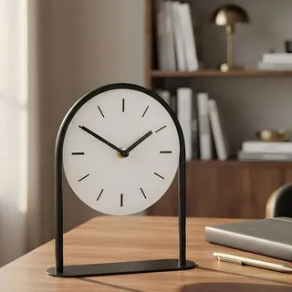Tischuhr H22cm Schwarz Weiß Metall Vintage Retro Metalluhr Analog Standuhr Deko