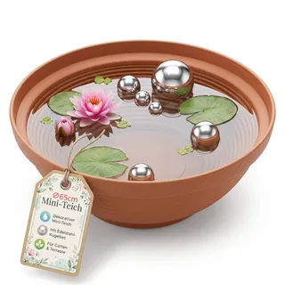 XXL Miniteich Brunnen Set Schale mit Teichkugeln innen und außen Komplettset 65cm Durchmeseser