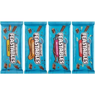 Mr Beast Feastables Schokoladenriegel | 4er-Pack: Peanut Butter, Milk Chocolate, Milk Crunch & Almond | 4 x 60g | +Heartforcards Versandschutz