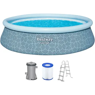 BESTWAY Fast Set Aufstellpool ⌀ 457 x 107 cm Grafisches Liniendesign inkl. Filterpumpe + Leiter
