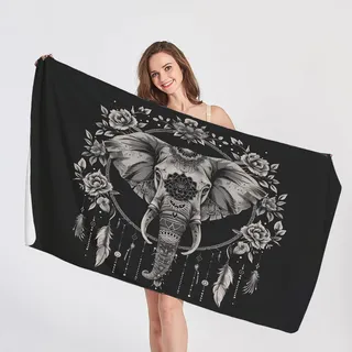 QEODAH Elefant Strandtuch XXL - Traumfänger Boho Badetuch 200x200 - Schnelltrocknend & Ultraleicht & Sandfreie Strandhandtuch, Weich Mikrofaser Handtücher, Pflegeleicht Badetücher Handtuch