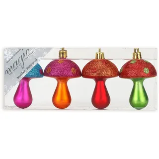 Christbaumschmuck Kunststoff 6.5cm x 4 Stück Set Pilze Weihnachtskugeln bunt Mille Fiori