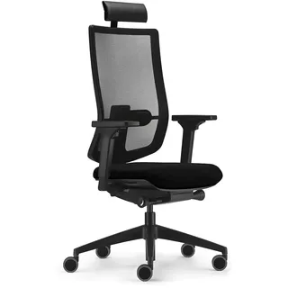 Sedus se:do Pro Light, Drehstuhl, Netzmembran Schwarz, Schiebesitz, Armlehnen und Rückenlehne verstellbar, mit Nackenstütze, Lordosenstütze , Höhenverstellbar 40-52cm, bis 130kg Belastbar