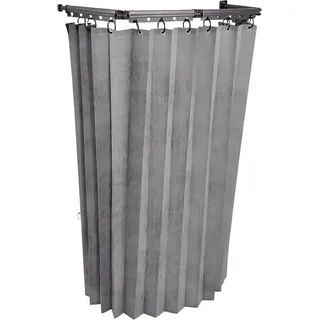 Gebogene Duschvorhangstange 139 cm – Faltbare Eck-Duschstange ohne Bohren – inkl. Duschvorhang 180×180 cm – Weiß/Grau - Weiß