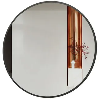 Hopibath Badspiegel Rund 70 cm Rundspiegel groß Schwarz mit Alurahmen (Spiegel Bad Dekospiegel Flurspiegel, mit Metall Haken), 5mm HD Kupfer- und bleifreier Spiegel schwarz