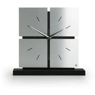 Kreative Feder Standuhr Standuhr „Silver Squares“ aus Holz, schwarze Tisch-Uhr in modernem Metallic-Look; Größe ca. 28x30x5cm schwarz|silberfarben
