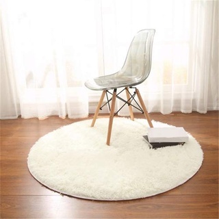 CAMAL Teppich, Runde Seide Wolle Material Yoga Teppich für Wohnzimmer Schlafzimmer und Bad (Milch Weiß, 140cm)