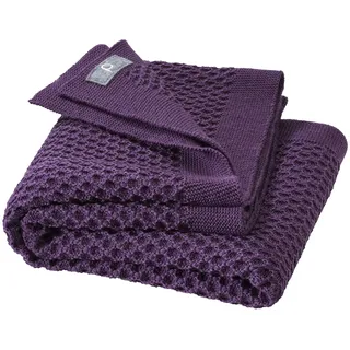 WABEN-STRICKDECKE Baby & Kinder - 100% Bio-Merino - kuschelig weich & warm - 80 x 100 cm - nachhaltig & fair - im schönen Wabenstrickmuster, Made in Germany | Aubergine