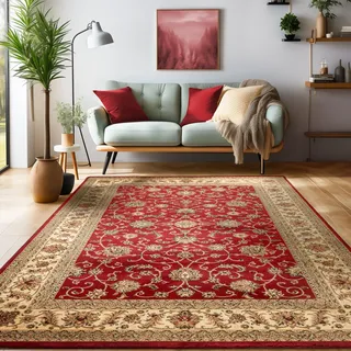 SIMPEX Orient Teppich 120x170 cm Rot, Kurzflor im Vintage Look, Pflegeleichtes Wohnaccessoire mit klassischem Muster für Schlaf- oder Wohnzimmer