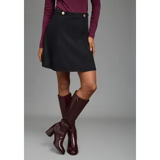 Skaterrock BRUNO BANANI "mit Zierknöpfen", Damen, Gr. 34, schwarz, Web, Obermaterial: 70% Viskose, 25% Polyester, 5% Elasthan, unifarben, ausgestellt mini, Röcke, in Mini-Länge, ausgestellte Passform, normale Leibhöhe