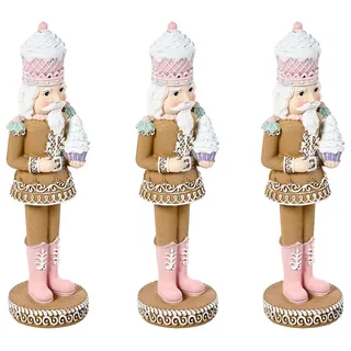 BELIANI Weihnachtsdekoration 3er Set Mehrfarbig Handgefertigt Nussknacker Dekofiguren Tischdekoration - Bunt/Weiß/Rosa/Braun