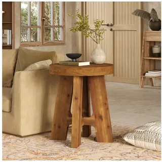 Tribesigns Beistelltisch 50cm Landhaus-Couchtisch aus Massivholz,Nachttisch mit robusten Beinen braun
