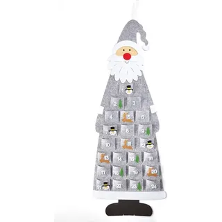 HEITMANN DECO Filz-Adventskalender Weihnachtsmann – Adventskalender zum Befüllen und Hängen – Weihnachtsmann grau weiß - Grau