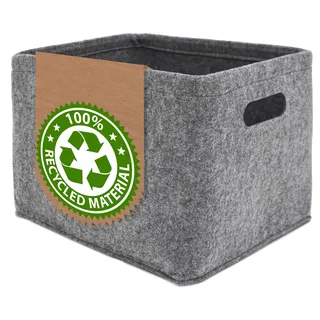 DuneDesign 100% Recycling: Filz Aufbewahrungsbox - 32x26x23 Filzkorb Organizer - Aufbewahrungskorb Faltbar - Regaleinsatz Korb - Ordnungsbox für Regale - Kinderzimmer Aufbewahrung - Filzbox Grau