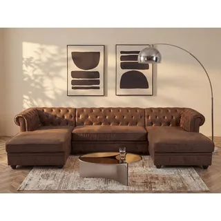 Wohnlandschaft - Mikrofaser - Vintage-Leder-Optik - CHESTERFIELD