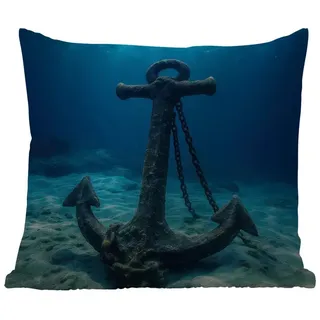 MuchoWow Dekokissen Anker - Eisen - Meeresboden - Sand, Kissenhülle für den Außenbereich, Outdoor, Kissen, 60x60 cm Quadratisch | 60 cm x 15 cm x 60 cm