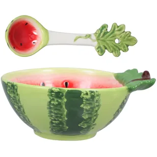 GLEAVI Keramik Wassermelonen Schüssel mit Löffel Niedliche Obstschale und Salatschüssel für Snacks Sicher und Langlebig zum Servieren und Wohnaccessoire