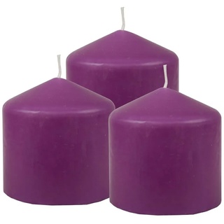 HS Candle Stumpenkerzen Wachskerzen Ø8cm x 8cm (3er Pack) Violett - Lange Brenndauer, Hergestellt in EU, Kerzen Blockkerzen - Wachs Stumpen