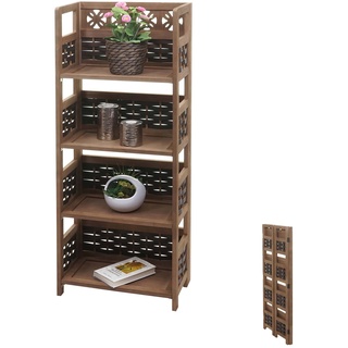 Regal MCW-K86, Standregal Wohnregal, klappbar 4 Ablagen, MVG-zertifiziert Holz 110cm ~ dunkelbraun, Geflecht dunkelbraun