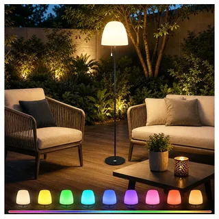 PRIISF LED Solarleuchte Outdoor Solar Stehlampe Solarlampen Dimmbar Stehleuchte USB Aufladbar, Höhenverstellbar, mit Lichtsensor IP65 Wasserdicht kabellos Straßenlaternen, Innen LED Stehleuchte Farbwechsler Standleuchte Leselampe Wohnzimmer Deckenfluter, Standlampe Bodenlampe für Garten, Hof, Weg, Auffahrt, Terrasse, Pool