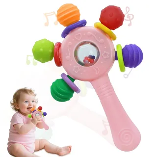 Baby Spielzeug 6 Monate,Babyspielzeug 0-6 Monate,Beißringe Babys, Rasseln für Neugeborene mit Dreh- und Schüttelfunktion, Weihnachtsgeschenke für Jungen & Mädchen 0,3,4,5 Monate (Rosa)