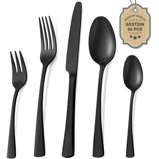 LuxusKollektion Besteck-Set Besteckset 60tlg 12 Personen 60 Teilig-schwarz Matt 60 teilig schwarz