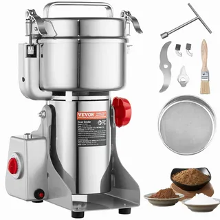 VEVOR Elektrische Getreidemühle, 1000 g, Hochgeschwindigkeits-Gewürzmühle mit 3000 W, gewerbliche Gewürzmühle, Pulverisiermaschine aus Edelstahl, für trockene Körner, Gewürze, Müsli, Kaffee, Mais
