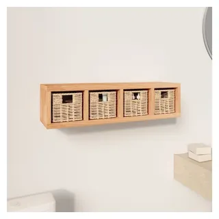 furnicato Wandregal aus Massivholz, Walnuss Finish 62 x 18 x 16 cm, 1-tlg., Regalboard mit 4 herausnehmbaren Körben für das Wohn-Arbeitszimmer braun