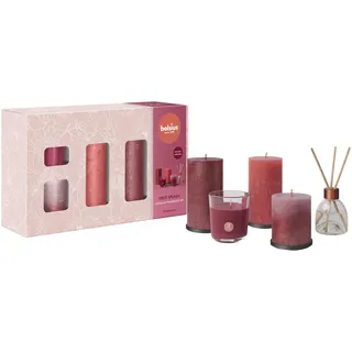 Bolsius Rustik Stumpenkerzen mit Duftstäbchen und Duftkerze - Geschenkset 5 Stück - Fruit Splash - Granatapfel - Länge Brenndauer - Enthält Natürliches Pflanzenwach - Muttertag