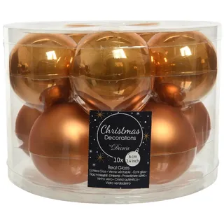 Decoris Weihnachtskugeln Glas 6cm x 10 Stück Christbaumkugeln matt glänzend Bernstein